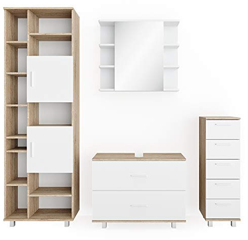 Vicco Badmöbel-Set Ilias, Weiß/Sonoma, 80.2 cm