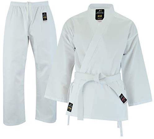 Malino Karate Gi barn vuxen kostym män kampsportuniform 177 ml lätt vit student karate kostym med gratis bälte (vit, 150)
