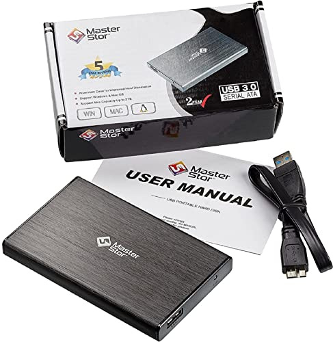 MasterStorb - Hard disk esterno USB 3.0 Super-Fast 2,5 SATA, hard disk portatile, rosso, argento, nero, blu e rosa, tutti i diversi GB disponibili (1TB, nero)