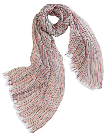 Prettystern Sciarpa Di Lino Estivo Multicolore Donna Pashmina Uomo Scialli Foulard Con Frange a Righe Bianco Blu Rosa T79