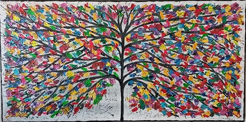 DORON ARTE QUADRO MODERNO ASTRATTO DIPINTO A MANO TELAIO GALLERY BORDI DIPINTI - ALBERO DELLA VITA - 1 metro x50x4 cm -RIF280