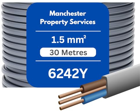 6242Y Câble électrique à 3 fils - 1,5 mm/2,5 mm/6 mm - Plat - Peut être coupé (30 m, 1,5 mm) - Gris