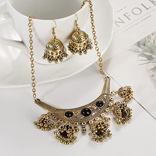 DAOMEI Frauen Gold Blume Indischen Schmuck-Set Ohrring Und Halskette Schmuck-Set Hochzeit Kleiderbügel Jhumka Ohrringe
