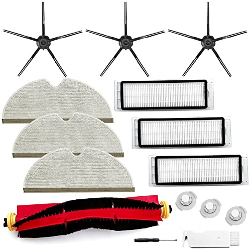 Ersatzteile, kompatibel mit Roborock S6 Pure S6 E4 S4 Max S6 MaxV S5 S5 Max S4 E2 E3 E5 E20 E25 E35 Xiaomi Mijia Roboter, 1 Hauptbürste, 3 Filter, 3 Seitenbürsten, 3 Wischtuch, 3 Wassertankfilter