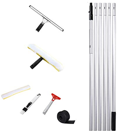 MQZHUK Glasreinigungswerkzeuge Fensterputzer Profi Set 1.4m/2.4m/3.4m/4.4m/5m/6m Professioneller Fensterabzieher für hohe Fenster Aluminiumstange Gummilippe Mikrofaser Bodenabzieher (6m)