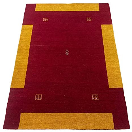 Gabbeh Teppich 100% Wolle 140x200 cm Rot Gold Handgewebt Orientteppich