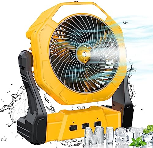 Ausic Ventilatore nebulizzatore portatile, ventole di raffreddamento da 20 cm, 10000 mAh, alimentato a batteria ricaricabile tramite USB, con nebulizzatore, serbatoio dell'acqua da 250 ml e lanterna a