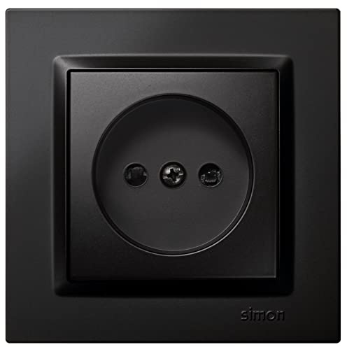 SIMON - Enchufe de Empotrar Bipolar, Serie Simon 10, 250V, 10 A, Enchufe de Pared Plano y Fino, Fácil de Instalar, Incluye Marco, Tapa y Mecanismo, Base de Enchufe Hembra Color Negro