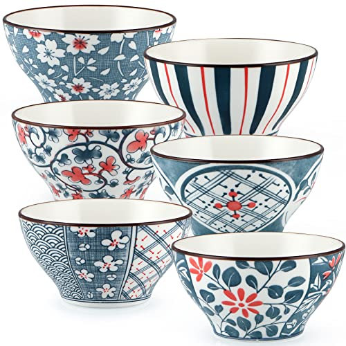 Skelang 6 Pcs bols en porcelaine 350ml, bols à céréales, bols style japonais céramique, pour stocker des céréaless, de la soupe, du dessert, du riz