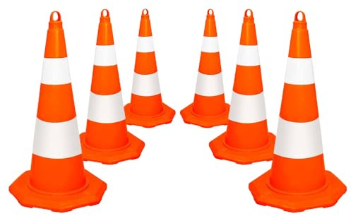Set of 6 Unbreakable Traffic Cone 70CM (27.5 Inch) | Durable PVC Orange Traffic Safety Cone with Reflective Collar | High Intensity Reflective Traffic Cone For Road Safety