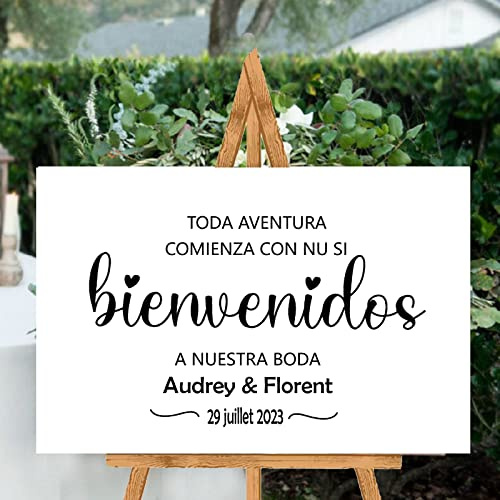 Willkommensschild For Hochzeit, Hochzeitsschild Mit Name Personalisiert, Hochzeitsschild Aufkleber, Palettenaufkleber Personalisiert, Willkommen Schriftzug, Willkommen Schild (Size : 42x24cm)