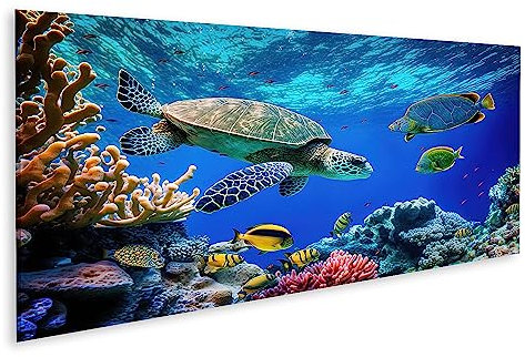 islandburner Quadro su tela Barriera corallina tartaruga marina selvatica pesce oceano tropicale vita subacq JCPJ Quadri Stampe Immagini Murale Decorazione da parete