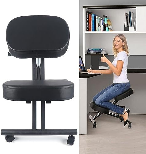 Fermoirper Kniestuhl Kniehocker Stahl Sitzhocker Knie Orthopädischer Büro Kniestuhl Computerstuhl Gesundheitsstuhl Kniehocker,Schwarz