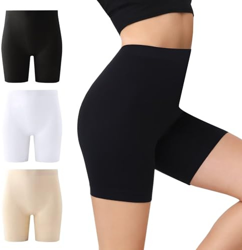 IceCony Leggins Cortos Mujer Pantalon Antirozaduras Bragas Antirozaduras Bragas Culotte Boxer Mallas Cortas Pantalón Deporte Shorts Deportivos Leggings Ciclista Negro Beige Blanco L Pack de 3
