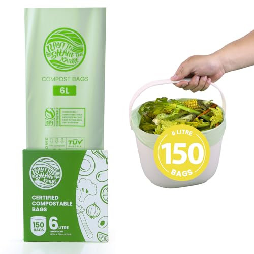 RAYTID Compostable Food Waste Bags 6L 150 food bin Bags EN13432 Home Compost bin liners