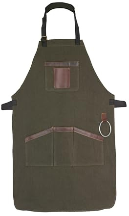 Top Grain Leather Canvas Apron Leather Apron Butcher DIY BBQ Cooking Blacksmith Barber woodwork apron (Christmas (Green)