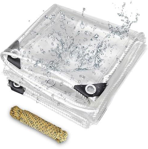 PIPRE 9x14.8 ft 14Mil Clear Tarps Heavy Duty Waterproof,Plastic Clear Tarp with Grommets for Patio, Outdoor Porches, Pavilion Rain Shield, Winter Plants Greenhouse,Vinyl Transparent Tarpaulin