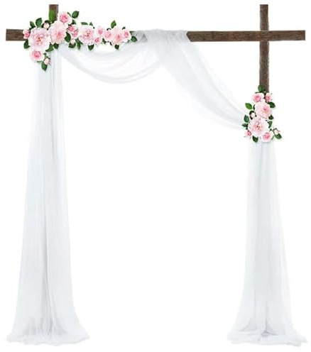ROMDANTY 75x600cm Wedding Arch Draping Fabric Chiffon Arch Drapes White Fabric Backdrop Curtain Ceremony Reception Party Decoration