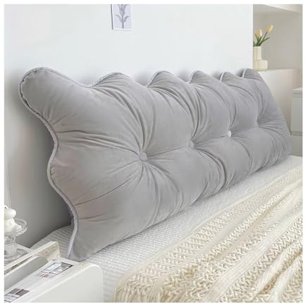 Mswborml Grau,90x55cm/35x21in, Wellig Lesekissen für Bett und Sofa, Samt Keilkissen für Bett und Sofa Weich Lesekissen für Bett, Groß Rückenkissen, Antikollisionskopf Keilkissen Rückenlehne Bett