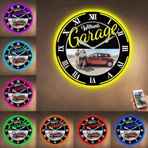 BFHEFGSUU Personalized Car Photo Wall Clock With Led Light Custom Name Wall Clock Car Theme Garage Metal Clock Neon Sign Gifts For Car Lover Christmas Birthday (style 6)