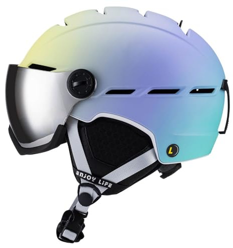 Integrierter Skihelm für Damen und Herren, Snowboardhelm mit Abnehmbarer Visierbrille, Belüftungslöchern, langlebig, warm und atmungsaktiv, Skihelm für Damen und Herren(D Dreamy Purple,S(51-54CM))
