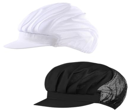 Cuisinier Chapeau de Cuisine, Lot de 2 Chapeaux de Chef Elastiques pour Cuisine et Pâtisserie, Chapeau de Chef Respirant Elastique Réglable