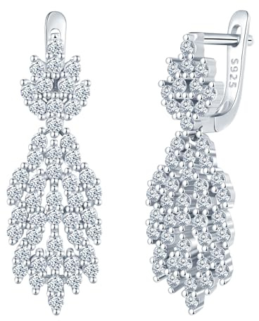 MICSAVI 925 Silber Tropfen Ohrringe Damen | Quasten Baumel Ohrschmuck mit Zirkonia Steinen für Hochzeit, Abschlussball | Hypoallergener Statement Ohrringe mit Sicherheitsverschluss