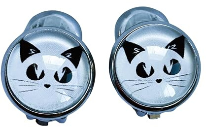 Katze schwarz weiß Cabochon Ohrclips mit Polster Edelstahl 12 mm