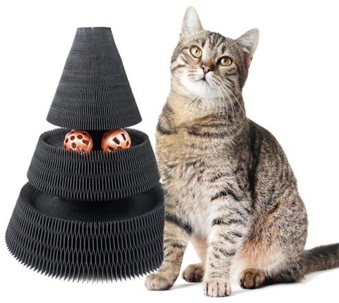 CanadianCat Company | Kratzspielzeug Treetop - Kratzpappe mit Spielbällen - schwarz | Ø 27,5 x 28 cm Höhe, Spielzeug für Katzen