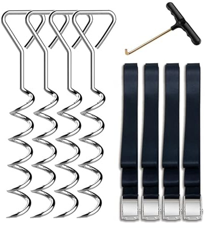 FROMCEO Lot de 4 piquets de trampoline portables en forme de tire-bouchon pour tente - Ancrages au sol - Accessoires faciles à utiliser