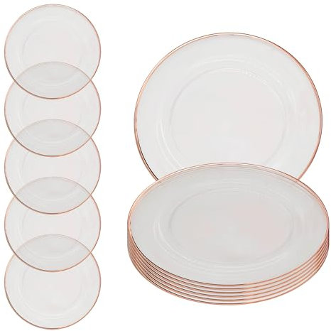 Premium 33cm Rose Gold Rim Glass Charger Plate – Stunning Dinner Table Decoration for Weddings, Anniversaries, Birthdays, and Events – Elegant Party Tableware for Catering, Dining - 12 Pcs