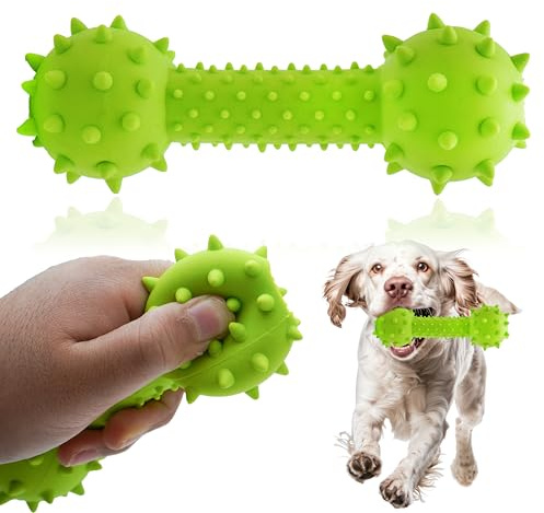 HOVUK Grüne Gummi-Spikey Hantel Hundespielzeug, Flexible Zahnreinigung Durchschnittliche Kauer, Leckerli-Dosierung IQ Puzzle Spielzeug, Spielzeittraining Unzerstörbarer Hundeknochen