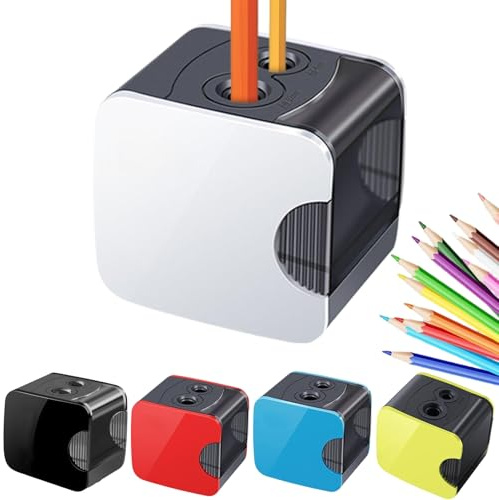 elektrischer anspitzer，Elektrischer Spitzer für Kinder Doppelloch elektrischer spitzer dicke und dünne stifte，Perfekt für Kinder im Büro oder zu Hause (white)