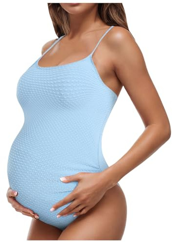 Schwangerschafts Badeanzug Damen Einteiliger Umstands-Bikini V-Ausschnitt Schwangerer Umstandsbadeanzug Maternity Umstandsbademode Swimsuit Strandbekleidung Schwimmbekleidung Swimwear (A-Blue, XL)