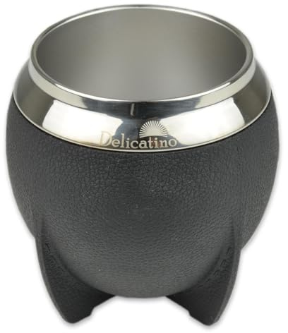 Delicatino - Mate Becher aus Edelstahl Campo schwarz, 200 ml, Außen aus BPA-freiem Kunststoff, abnehmbar, Mate Tee Set, doppelwandig, geringes Gewicht, heiß oder kalt, Bombilla nicht inklusive
