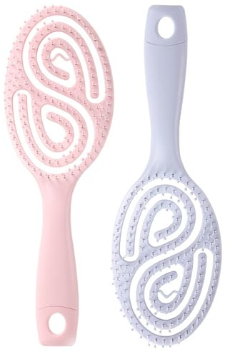 2 Pcs Detangling Hair Brush, Detangle Brush with Flexible Soft Bristles for Women Men, No-Tangle Hairbrush for Curly, Straight, Wet & Dry Hair - Easily Through Tangles Head Massaging (Pink+Purple)