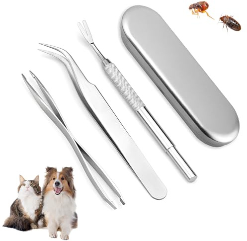 Fresilkora 3PSC Professional Stainless Steel Tick Remover, Tick Remover Tool Set, 2 in 1 Tick Remover with Storage Box, for Humans, Cats & Dogs, Tool Kit with Tweezers, Shovel & Storage Box