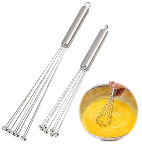 Juego de 2 batidores de acero inoxidable 304 de para mezclar, cocinar, batir, remover y preparar cremas, ideal para todas tus necesidades culinarias en la cocina.