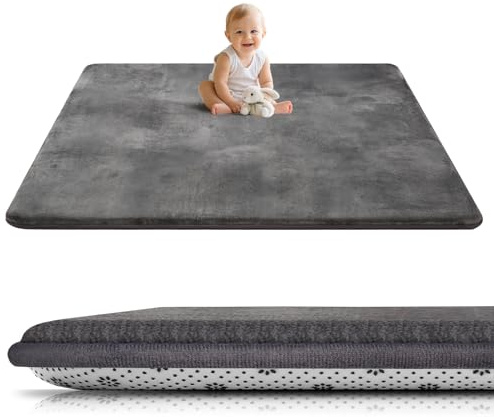 Tuocal Krabbelmatte Baby Spielmatte 127x127x3cm krabbeldecke, Dunkelgrau | Ultra Dicke, mit Rutschfester Unterseite, Ultraweiche Stütze und Plüschiges Gefühl, Pflegeleichte, Teppich Kinderzimmer