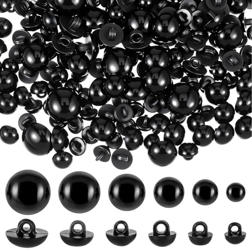 Augen für Häkeltiere 320 Stück, Sicherheitsaugen zum Annähen für Häkelarbeiten, Runde schwarze 8mm bis 15mm Häkelaugen für Tiere, Kunststoff-Pilzkuppel-Nähaugen
