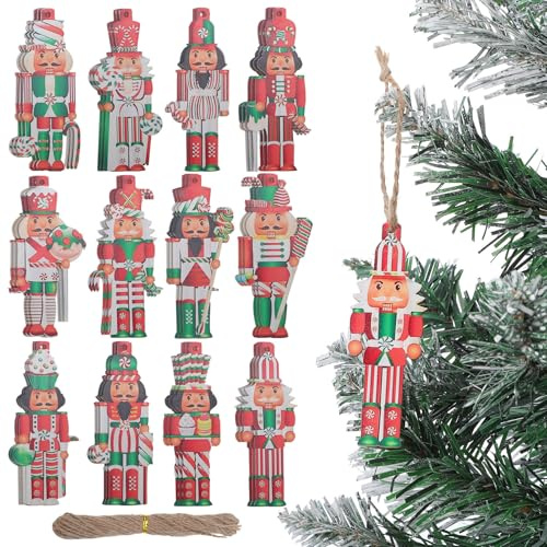 Toyvian 36pcs Christmas Nutcracker Soldier Ornaments, Wooden Nutcracker Figurines Hanging Decorations for Christmas Tree Holiday Decor