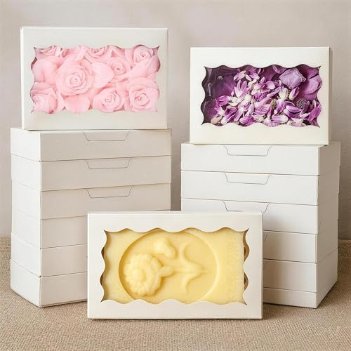 LYSHOOCE 20 Stück Keksschachtel mit Sichtfenster (Weiß, 22 x 14 x 5) | Gebäckkarton mit Sichtfenster für Kuchen, Macarons, Muffins, Gebäck, für Hochzeit, Geburtstagsfeier, Familienfeiern