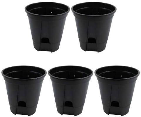 Gettimore Vasi da fiori con fori di drenaggio per interni ed esterni, fioriere in plastica per orchidee, confezione da 5, nero, 150 mm