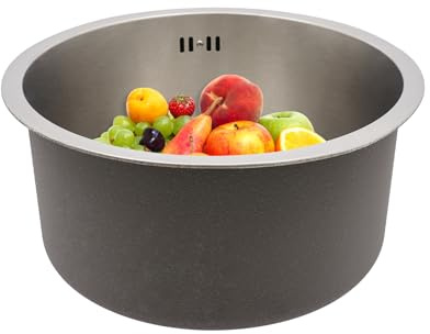 Lavello rotondo 41 cm, in acciaio inox con cestello e tappetino ammortizzante, lavello da cucina in acciaio inox 304, da incasso, profondità 19 cm, moderno, colore argento