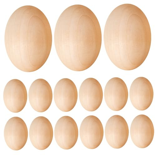15Pcs Wooden Eggs, Realistic Wooden Toy Eggs for Crafts, Nesting Box, Easter, Food Toy, Home Decor, DIY, Beige for Crafts for Chicken Coop