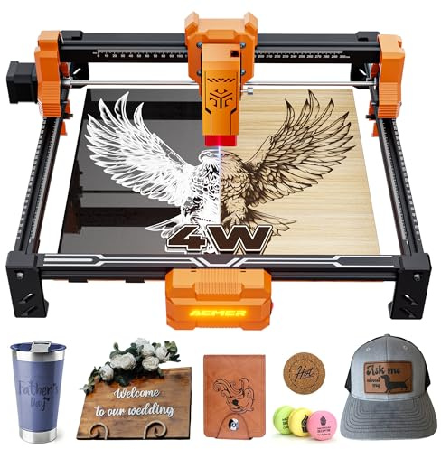 Laser Engraver,ACMER Laser Engraving Machine S2 4W Higher Accuracy Laser Cutter and Engraving Machine with Working Area 300x300mm,0.08mm Laser Spot, Class 1 Laser Machine for Wood Acrylic Metal Glass
