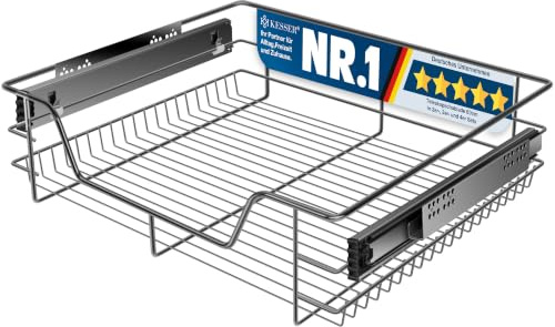 KESSER® Cassetto telescopico da 60 cm per armadio, con finitura cromata in acciaio inossidabile, inserto per cassetto per armadio da cucina, estraibile, Antracite