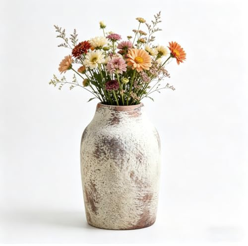 Senaire 7.6 Inch Tall Ceramic Vase for Flowers, Decorative Terracotta Vintage Rustic Vases for Pampas Grass Dry Plants, Suitable for Living Room, Kitchen, Bedroom, Office, Coffee Table (Brown)