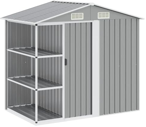 Cervaline Capanno da Giardino con Scaffali Grigio 205x130x183 cm in Ferro,Casa e Giardino,Prato e Giardino,Vita all'aperto,Strutture da Esterno,Casette da Giardino,40 kg -47103
