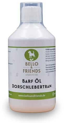 Bello & Friends Barf Öl Dorschlebertran 0,5 l, zur Unterstützung Einer ausgewogenen Barf- oder Mischfütterung, Nahrungsergänzung für Hunde und Katzen